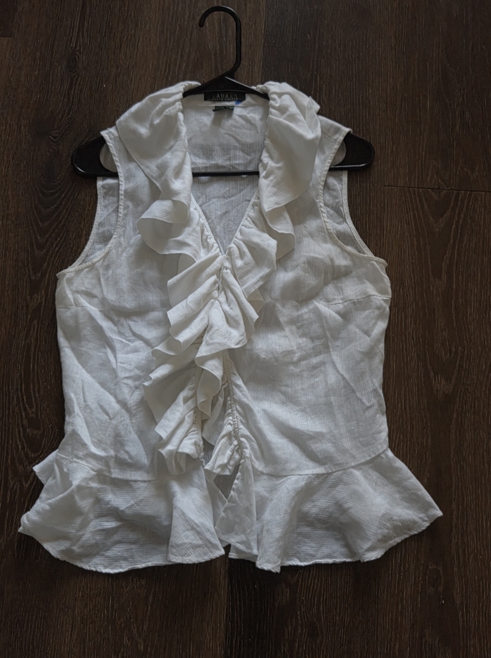 Ralph Lauren White Ruffled Sleeveless Blouse